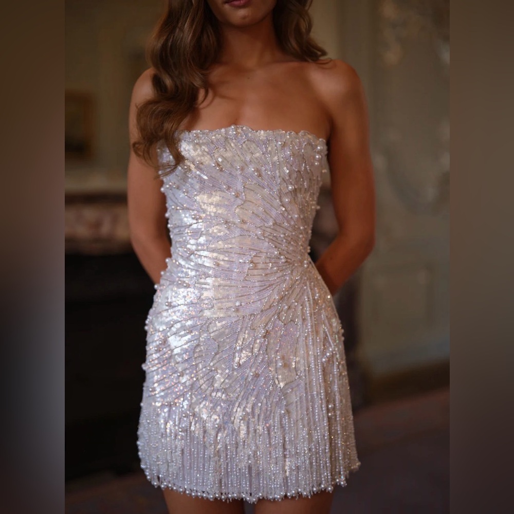 Rosie Etienne Seraphine Strapless Iridescent Beaded Mini Dress - US 2